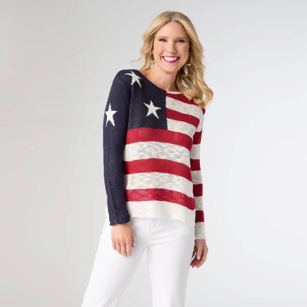 NEW COCO + CARMEN muriel burnout flag sweater in red/white/blue